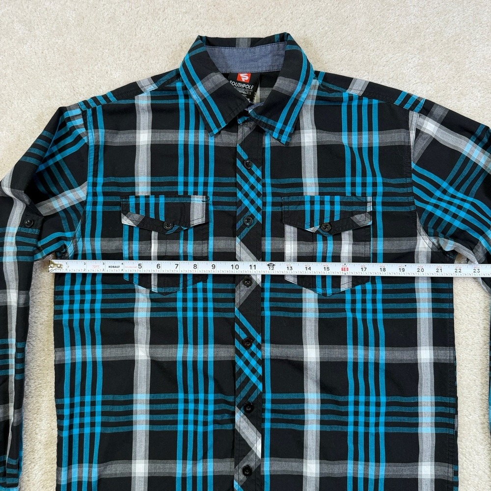 Vintage SouthPole Shirt Mens Medium Black Plaid Button Up Longsleeve - Picture 5 of 10